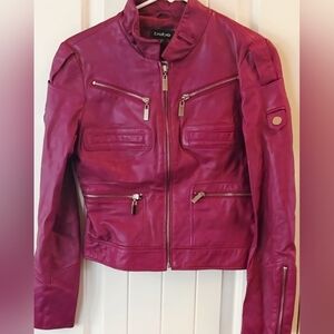 Bebe Leather Fuchsia Magenta Pink Genuine Leather Jacket
